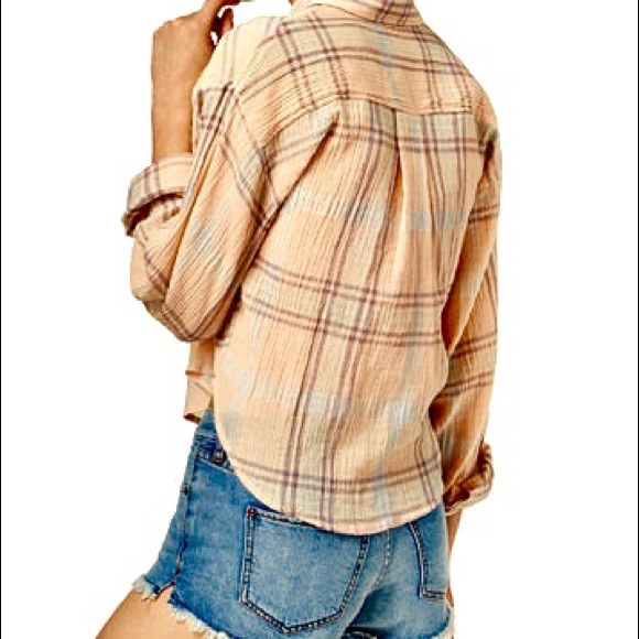 Free People Cotton Cropped Shirt Ivory Medium - Picture 7 of 7